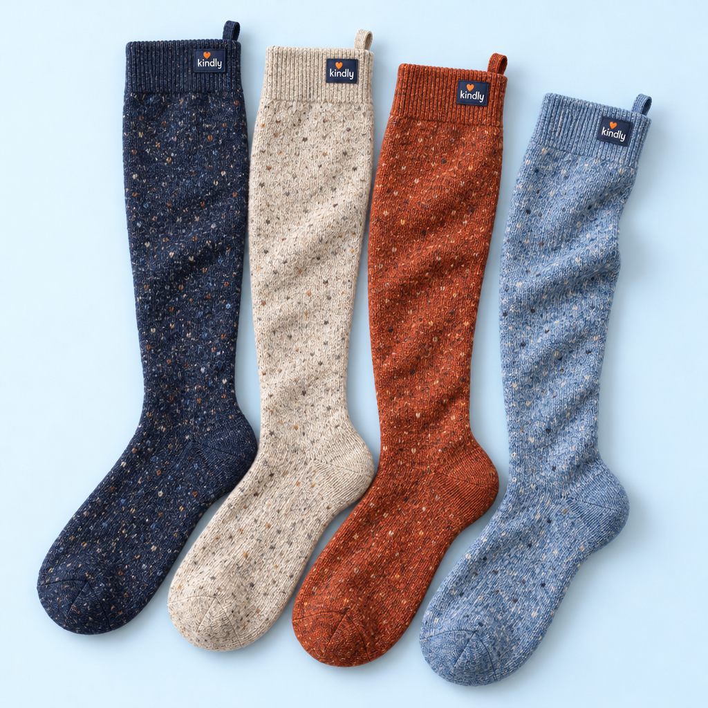 Kindly Cosy Hug merino knee-high compression socks in four heather colours