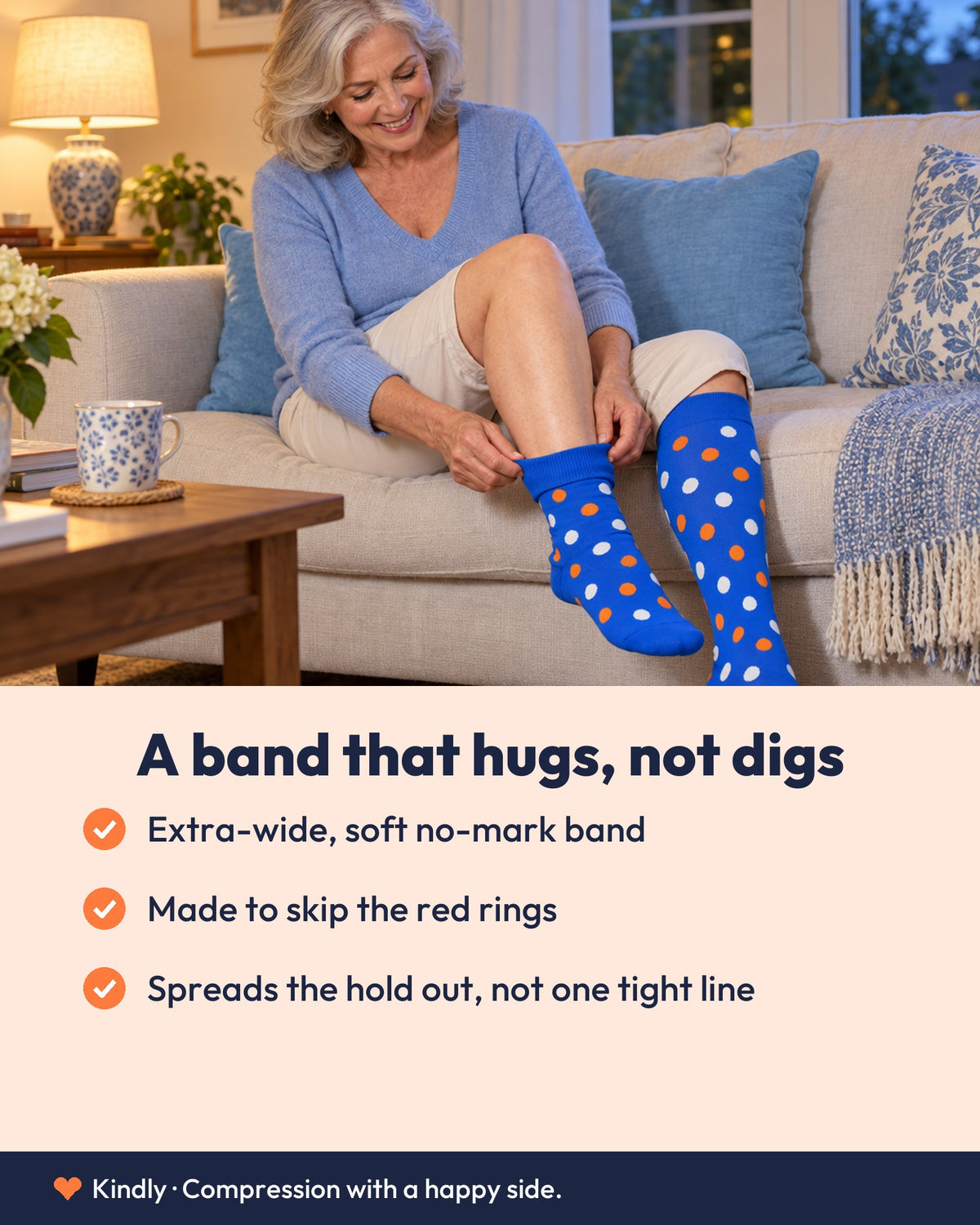 Kindly extra-wide soft band: a band that hugs, not digs.