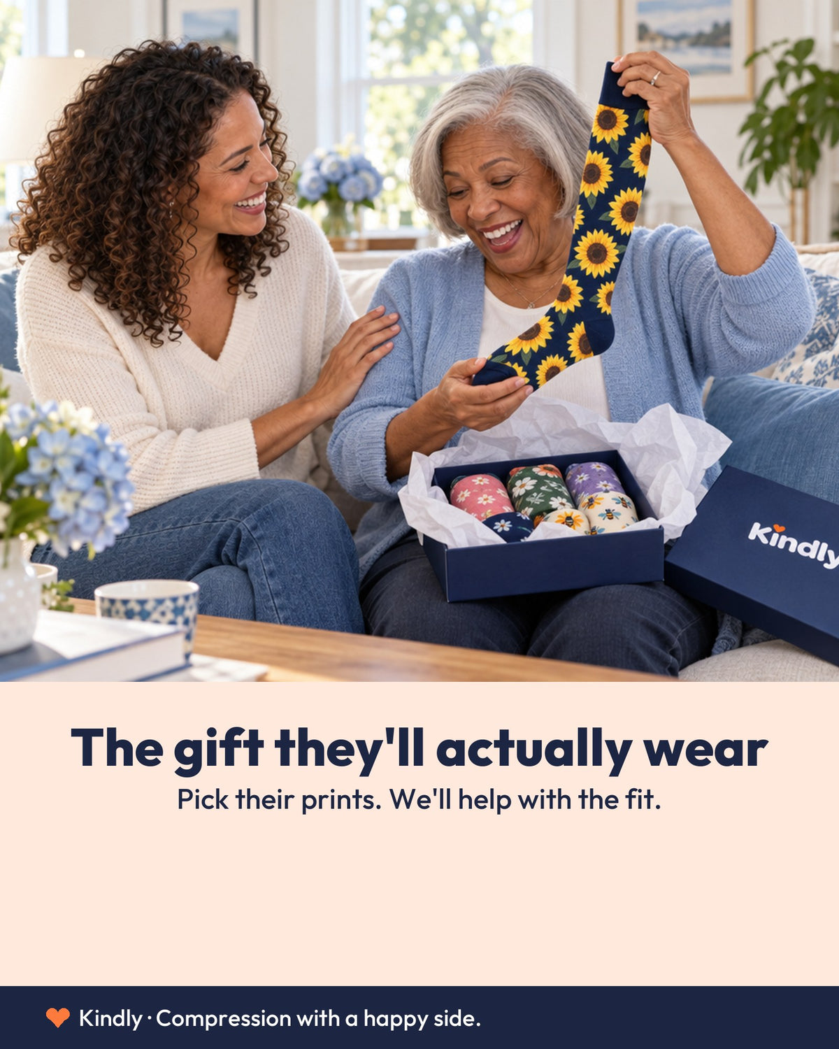 A daughter giving her mother a Kindly gift box: the gift they'll actually wear.