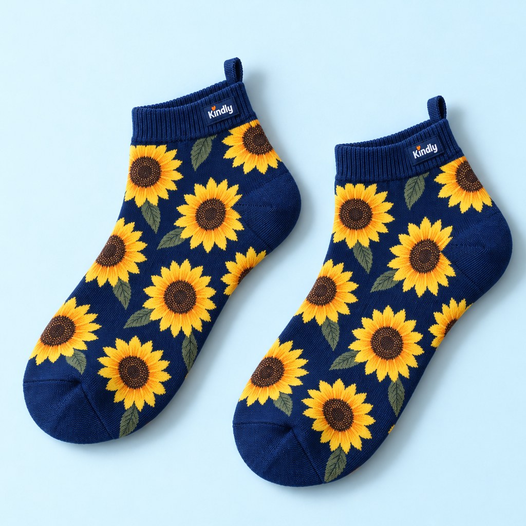 Studio flat lay of one pair of Kindly Little Socks, cushioned ankle socks in Sunny Days