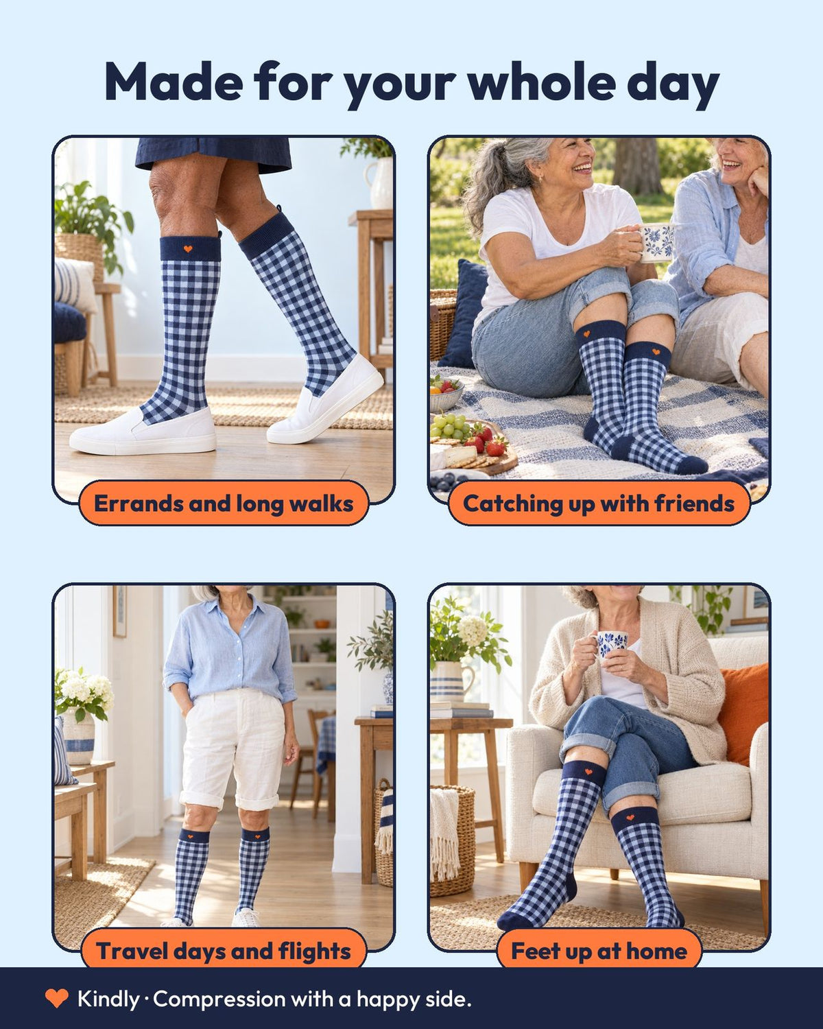 Made for your whole day: Errands and long walks; Catching up with friends; Travel days and flights; Feet up at home