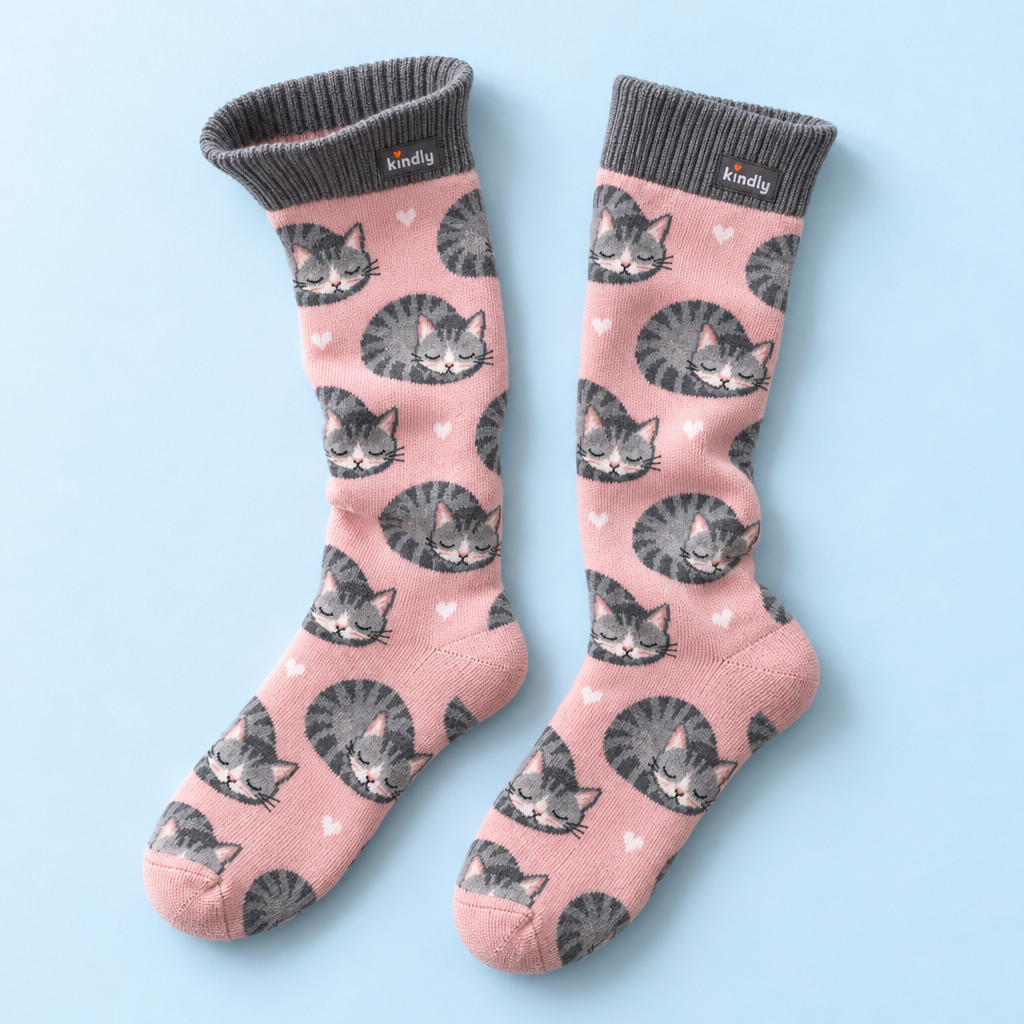 Kindly No-Squeeze non-binding crew socks in Cat Nap print
